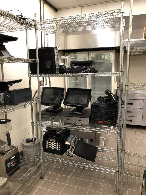 STAINLESS WIRE RACK SHELVING UNIT 4 SHELVES. MEASURES: STAINLESS WIRE RACK SHELVING UNIT 4 SHELVES. MEASURES 84" HIGH, 47" WIDE AND 24" DEEP. SHELF ONLY NOT CONTENTS! THIS LOCATION IS LOCATED AT 575 BROADWAY, KINGSTON, NEW YORK 12401, IT CAN BE PREVIEWED 