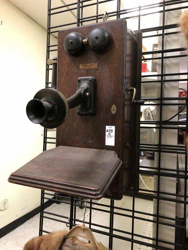 OLD WESTERN ELECTRIC OAK CASE WALL PHONE, COMPLETE, IN: OLD WESTERN ELECTRIC OAK CASE WALL PHONE, COMPLETE, IN ORIINAL FINISH, NO DAMAGE, FROM LOCAL ESTATE,RIGHT OFF THE WALL.