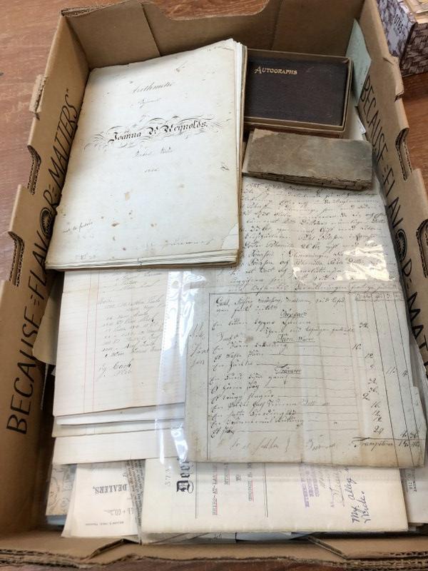 EPHEMERA LOT INCL. EARLY DEEDS, BILLHEADS,: EPHEMERA LOT INCL. EARLY DEEDS, BILLHEADS, MANUSCRRIPTS,ETC. GOOD LOT TO SORT OUT.