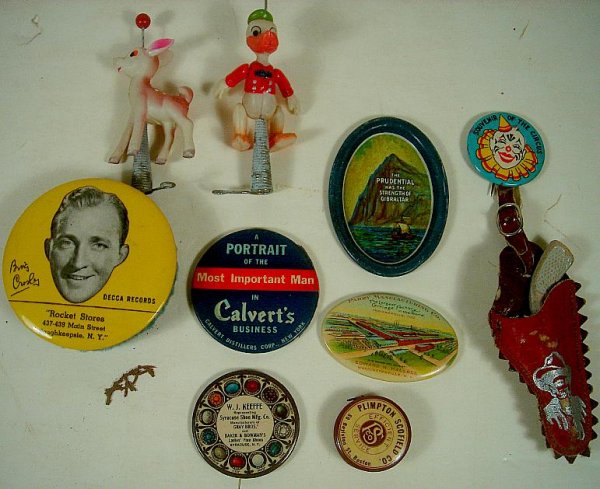 MIXED ADVERTISING AND PREMIUM LOT INCLUDING POCKET MIRR: MIXED ADVERTISING AND PREMIUM LOT INCLUDING POCKET MIRRORS, BING CROSBY RECORD CLEANER, PRUDENTIAL INSURANCE TRAY, TAPE MEASURE AND CELLULOID BAMBI AND DONALD DUCK