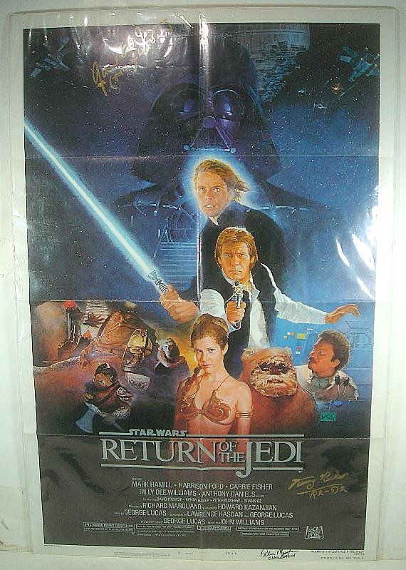 RETURN OF THE JEDI 1983 1 SHEET SIGNED BY JAMES EARL JO: RETURN OF THE JEDI 1983 1 SHEET SIGNED BY JAMES EARL JONES, PETER MAYHEW, & KENNEY BAKER. IN REAL NICE CONDITION.