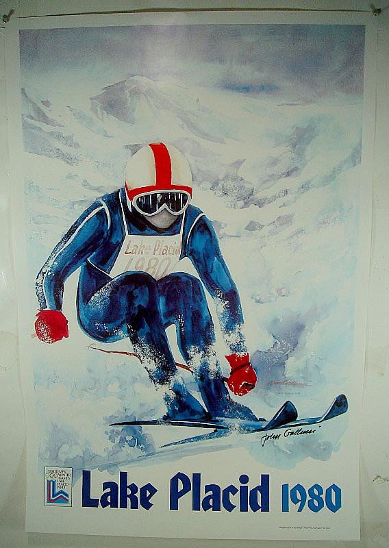 3 1980 LAKE PLACID WINTER OLYMPICS SIGNED POSTERS BY TH: 3 1980 LAKE PLACID WINTER OLYMPICS SIGNED POSTERS BY THE ARTIST JOHN GALLUCCI. ALL 3 ARE SIGNED. THEY MEASURE 36" X 24" AND ARE IN EXCELLENT CONDITION, AND CAN BE SHIPPED IN A TUBE.