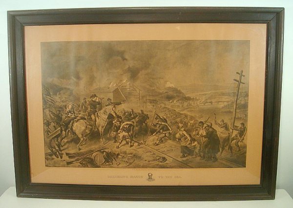 LARGE CIVIL WAR PRINT SHERMANS MARCH TO THE SEA. H.H. W: LARGE CIVIL WAR PRINT SHERMANS MARCH TO THE SEA. H.H. WILLES PUBLISHER, HARTFORD, CT. DRAWN BY F.O.C.DARLEY. COPYRIGHT 1883 BY J.P. FITCH. PRINT MEASURES 23" X 33". OVERALL NICE CONDITION. NICE ADDITI