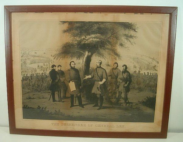 CIVIL WAR PRINT THE SURRENDER OF GENERAL LEE DATED 1865: CIVIL WAR PRINT THE SURRENDER OF GENERAL LEE DATED 1865. PUBLISHED BY JOHN SMITH, PHILA. SOME FOXING ON PRINT TOP TO BOTTOM. NICE ADDITION TO ANY COLLECTION.