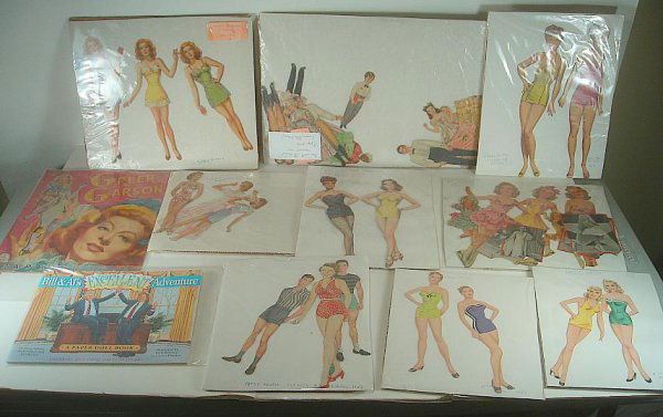 LARGE LOT VINTAGE PAPER DOLLS, INCLUDING SONJA HENIE, B: LARGE LOT VINTAGE PAPER DOLLS, INCLUDING SONJA HENIE, BILL CLINTON & AL GORE, RICKY NELSON, VERA MILES, JANET LEIGH, LINDA DARNELL, ESTHER WILLIAMS, MARY MARTIN, 2 GREER GARSON AND GONE WITH THE WIND(