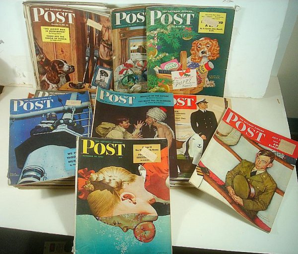 39 1940'S SATURDAY EVENING POST MAGAZINES, SOME WWII CO: 39 1940'S SATURDAY EVENING POST MAGAZINES, SOME WWII COVERS BY NORMAN ROCKWELL, OVERALL NICE CONDITION