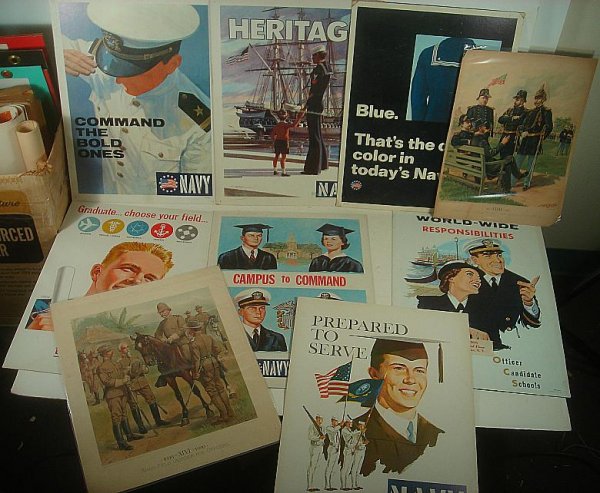 7 US NAVY RECRUITING POSTERS, 1959-1968, AND 1895 & 190: 7 US NAVY RECRUITING POSTERS, 1959-1968, AND 1895 & 1901 ARMY UNIFORM LITHOGRAPHS