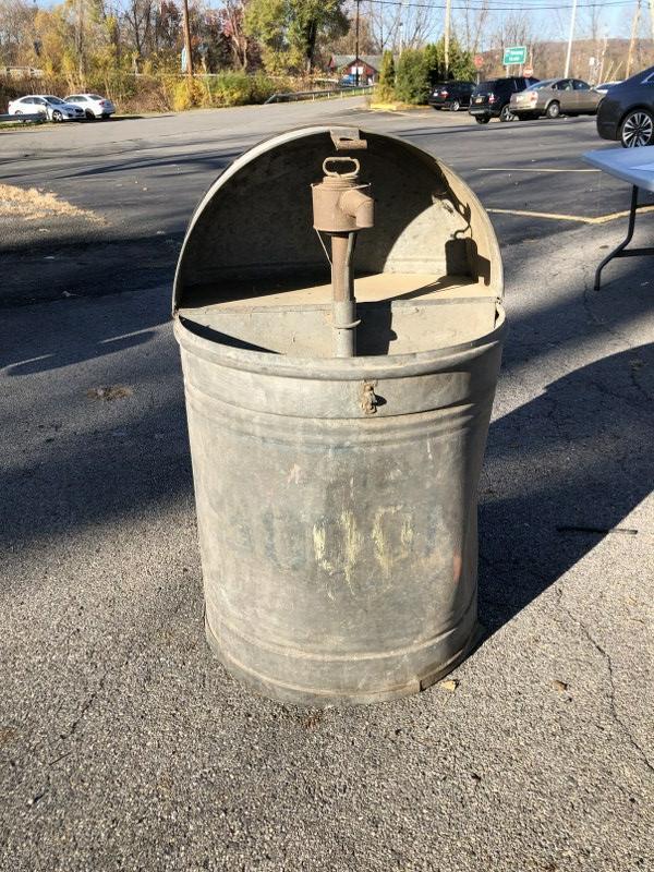 OLD AJAX GALVINIZED PUMP BARREL, 42" HIGH, FROM OLD: OLD AJAX GALVINIZED PUMP BARREL, 42" HIGH, FROM OLD BARN IN MARLBORO, N.Y. HAS SOME DINGSâ€¦.