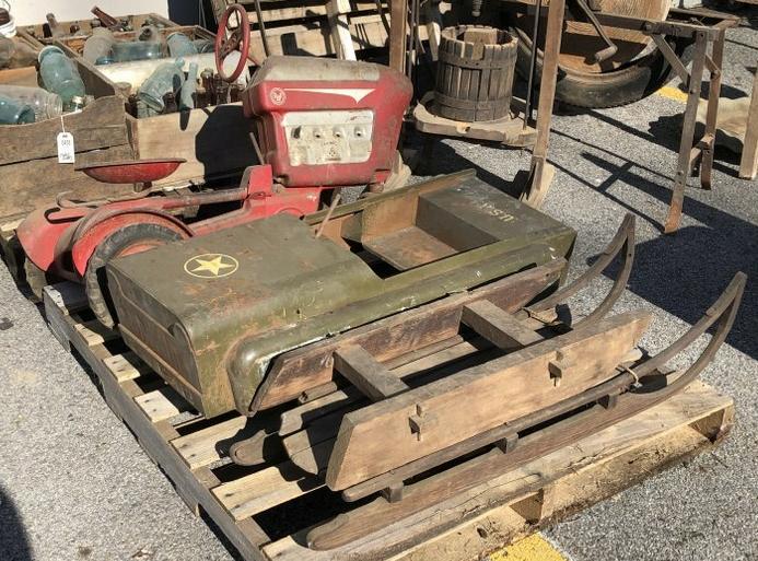 (2) AS FOUND PEDAL CARS, ONE IS A TRACTOR, OTHER A: (2) AS FOUND PEDAL CARS, ONE IS A TRACTOR, OTHER A JEEP, AS IS CONDITION, FROM OLD BARN IN MARLBORO, N.Y.