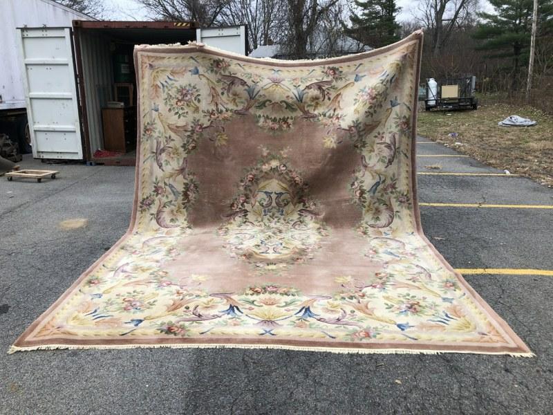 LARGE HANDMADE OLDER CHINESE RUG,HAS SOME CONSISTENT: LARGE HANDMADE OLDER CHINESE RUG,HAS SOME CONSISTENT WEAR, FROM GOOD ESTATE IN KINGSTON, N.Y. MEASURES 177" X 131". LOCAL PICK UP,OR SHIPPING COMPANY.