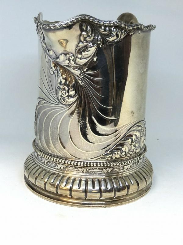 GORHAM STERLING FANCY EARLY PITCHER, WITH WONDERFUL: GORHAM STERLING FANCY EARLY PITCHER, WITH WONDERFUL DETAIL, MARKED ON BOTTOM AS PICTURED, FROM WONDERFUL ESTATE IN KINGSTON, N.Y. WHERE 7 GREAT PIECES OF STERLING CAME OUT OF. MEASURES 8" TO TOP OF HA