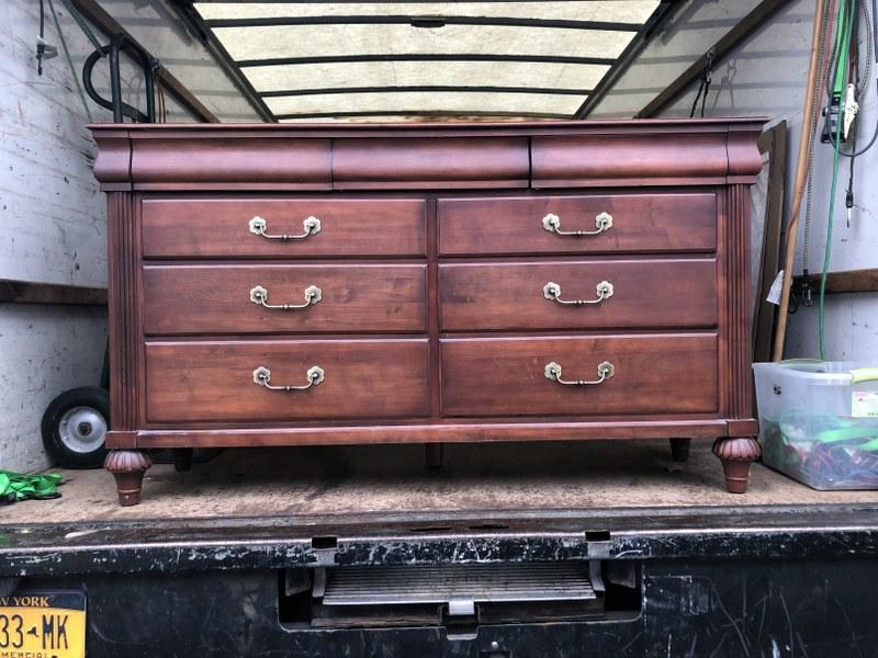 ETHAN ALLEN CHERRY CONTEMPORARY DRESSER, FROM DUTCHESS: ETHAN ALLEN CHERRY CONTEMPORARY DRESSER, FROM DUTCHESS COUNTY ESTATE, CLEAN, MEASURES 63" WIDE X 19" DEEP X 36.5" HIGH.