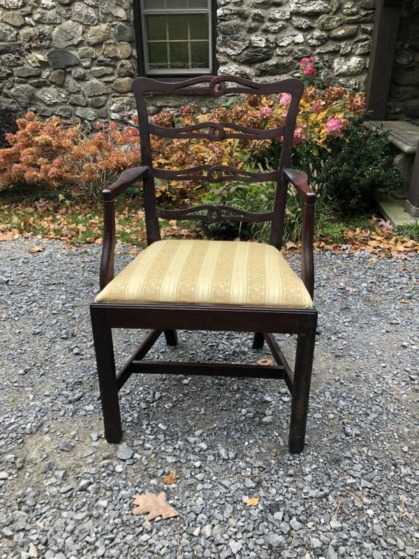 GEORGE III MAHOGANY ARMCHAIR, ENGLISH, LATE 18TH C. 38": GEORGE III MAHOGANY ARMCHAIR, ENGLISH, LATE 18TH C. 38" HIGH. FROM COLUMBIA COUNTY, N.Y. ESTATE.