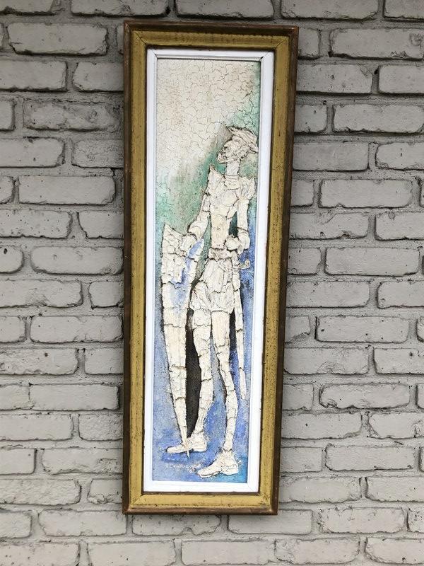 ANTONIO CAMPUZANO IMPRESSIONIST OIL OF DON QUIOTE, FROM: ANTONIO CAMPUZANO IMPRESSIONIST OIL OF DON QUIOTE, FROM ESTATE OF MILLIE AND GEORGE SCHAEFER, GEORGE WAS A LEGENDARY FILM AND THEATER DIRECTOR, ON MASONITE, THE PAINTING MEASURES 41" X 14", SIGNED AND