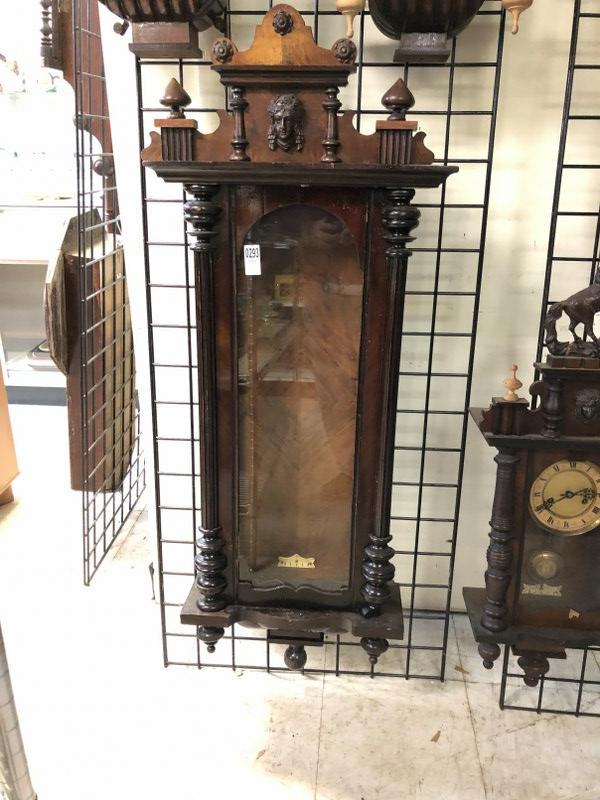 48" HIGH WALL CLOCK CASE, CIRCA TURN OF THE CENTURY,: 48" HIGH WALL CLOCK CASE, CIRCA TURN OF THE CENTURY, WALNUT, FROM THE SHOP OF AN OLD TIME CLOCK REPAIRMAN, WHO DID THIS AS A SIDE LINE.