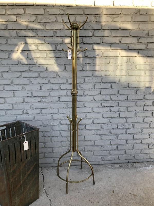 71" HIGH BRASS COAT RACK, FROM ALBANY, N.Y.ESTATE,: 71" HIGH BRASS COAT RACK, FROM ALBANY, N.Y.ESTATE, STRUCTURALLY SOUND, AND IN VERY NICE CONDITION.