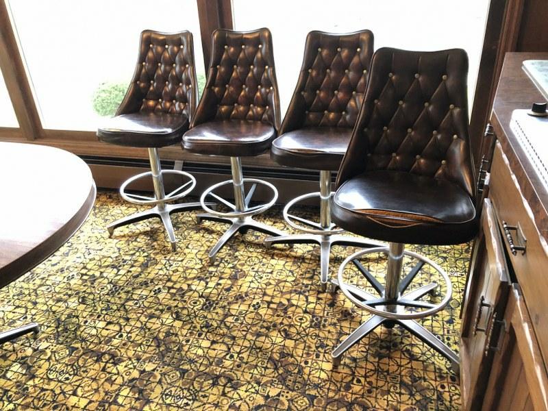 (4) CHROMCRAFT 1960'S TUFTED BACK STOOLS, THE FRONTS OF: (4) CHROMCRAFT 1960'S TUFTED BACK STOOLS, THE FRONTS OF 3 OF THEM HAVE A SEPARATION ON FRONTS. STILL IN THE KINGSTON ESTATE, TO PREVIEW - TUESDAY THROUGH THURSDAY 9-3, 616 CREEKSIDE ROAD, KINGSTON, N.