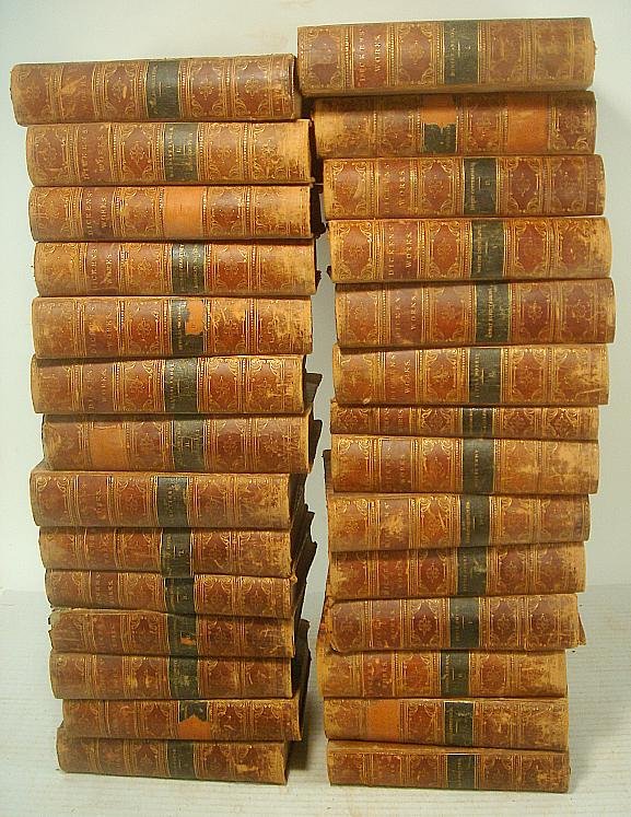 28 VOLS, WORKS OF CHARLES DICKENS, 1869, INCLUDING: 28 VOLS, WORKS OF CHARLES DICKENS, 1869, INCLUDING GREAT EXPECTATIONS, BLEAK HOUSE, TALE OF TWO CITIES, OLIVER TWIST, DAVID COPPERFIELD, NICHOLAS NICKLEBY, PICKWICK PAPERS, AND OTHERS, TITLED AS PICTU