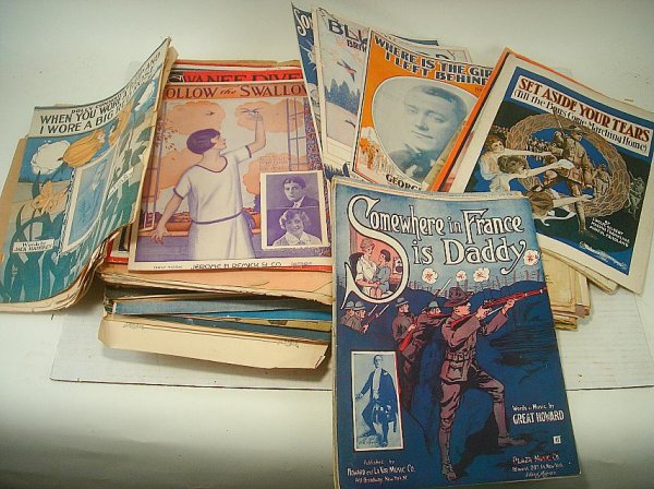 BIG LOT MISC OLDER SHEET MUSIC, SOME COVERS TATTER: BIG LOT MISC OLDER SHEET MUSIC, SOME COVERS TATTERED, BROAD RANGE