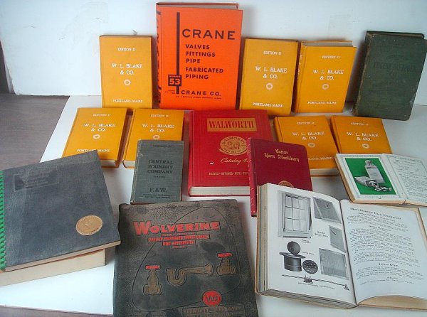 BOX TRADE CATALOGS INCLUDING W L BLAKE AND CO PORT: BOX TRADE CATALOGS INCLUDING W L BLAKE AND CO PORTLAND MAINE, EARLY 20TH CENTURY, THE JAMES WAY, COTTON YARN MACHINERY, THE OPHTHALM-O-GRAPH, CATALOGUE OF EUGENE DIETZGEN CO DRAWING MATERIALS SURVEYIN