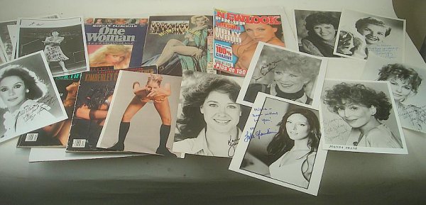 LOT OF MAGAZINES & PHOTOS, SOME SIGNED: LOT OF MAGAZINES & PHOTOS, SOME SIGNED; MAGAZINES INCLUDE HOLLYWOOD CHEESECAKE, NEWLOOK PIN-UP, MORGAN FAIRCHILD ONE WOMAN, 100 BEAUTIFUL WOMEN, KIMBERLY CONRAD HEFNER PLAYBOY SPECIAL EDITION; NUDE PH