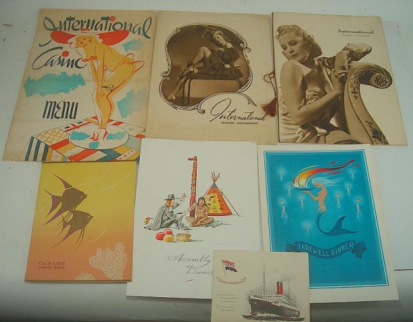 7 OLDER MENUS INCL. STEAMSHIP & THEATRE: 7 OLDER MENUS INCL. STEAMSHIP & THEATER, INCLUDING THE INTERNATIONAL THEATRE RESTAURANT.