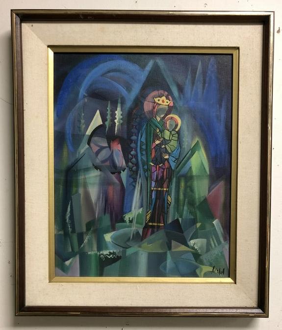 ALTHEA SPALDING ODELL (1921-2001) O/C CUBIST STYLE OF: ALTHEA SPALDING ODELL (1921-2001) O/C CUBIST STYLE OF MARY & JESUS, SIGNED LOWER RIGHT, CIRCA 1950'S. IN EXCELLENT CONDITION, PAINTING MEASURES 20" X 16". FROM ESTATE OF ARTIST ALTHEA SPALDING ODELL (