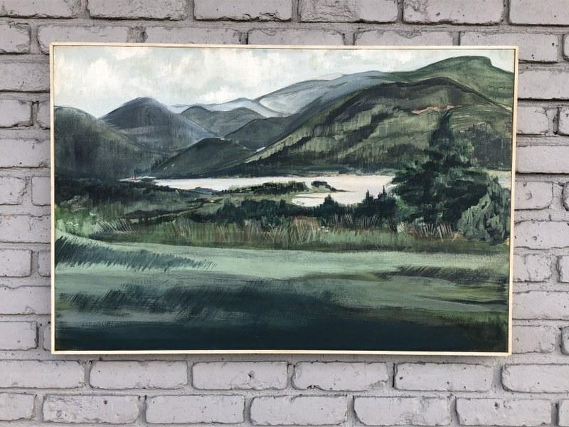 ALTHEA SPALDING ODELL ( 1921-2001) O/C HUDSON VALLEY: ALTHEA SPALDING ODELL ( 1921-2001) O/C HUDSON VALLEY LANDSCAPE, CIRCA 1960'S OR SO, UNSIGNED. PAINTING MEASURES 24" X 36". FROM ESTATE OF ARTIST ALTHEA SPALDING ODELL (1921-2001) , BORN IN CANADA, ODE