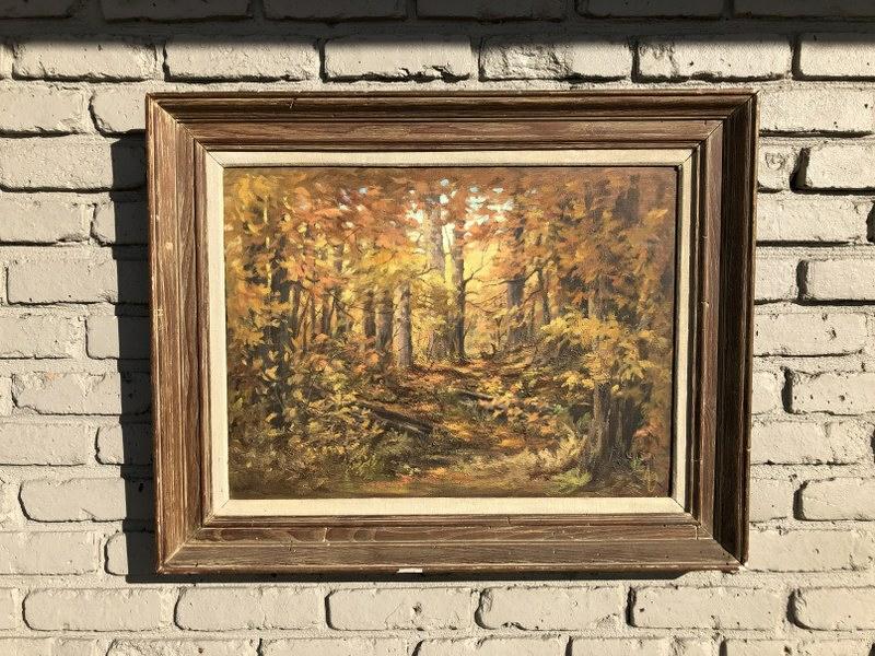 ALTHEA SPALDING ODELL (1921-2001) O/C FALL LANDSCAPE,: ALTHEA SPALDING ODELL (1921-2001) O/C FALL LANDSCAPE, INITIALED LOWER RIGHT, PAINTING MEASURES 16" X 24", IN NICE CHESTNUT PERIOD FRAME, PAINTING CIRCA 1950'S OR 60'S. FROM ESTATE OF ARTIST ALTHEA SPA