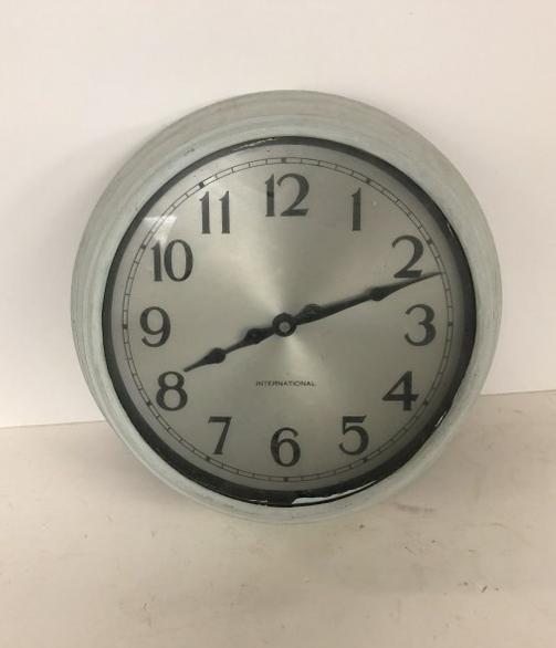 OLD INDUSTRIAL LOOK METAL WALL CLOCK, FROM BOARD OF: OLD INDUSTRIAL LOOK METAL WALL CLOCK, FROM BOARD OF EDUCATION, KINGSTON SCHOOL, DATED 1933. FROM TEACHERS ESTATE. MADE BY INTERNATIONAL BUSINESS MACHINES CORP. (IBM). MEASURES 15" ACROSS.