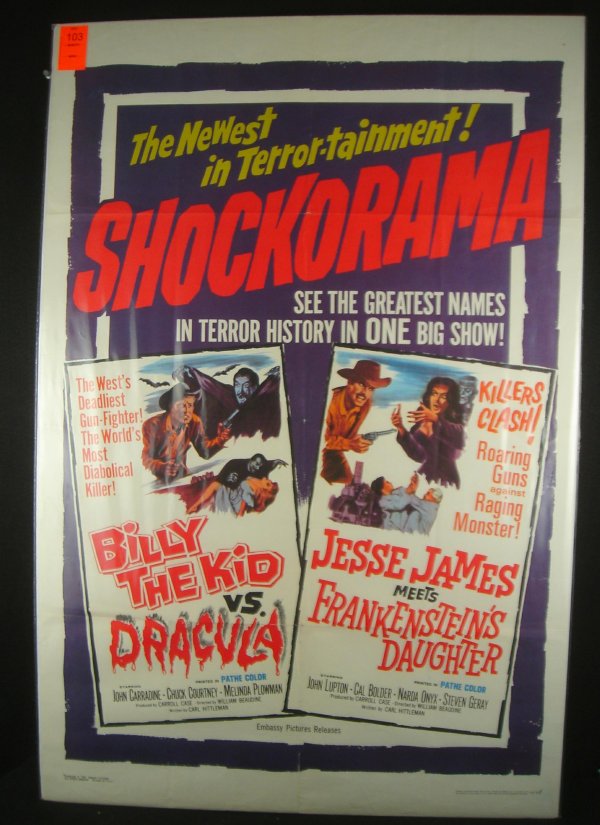 POSTER-BILLY THE KID VS DRACULA/JESSE JAMES MEETS : POSTER-BILLY THE KID VS DRACULA/JESSE JAMES MEETS FRANKENSTEIN'S DAUGHTER 1 SHEET COMBO POSTER, 1965