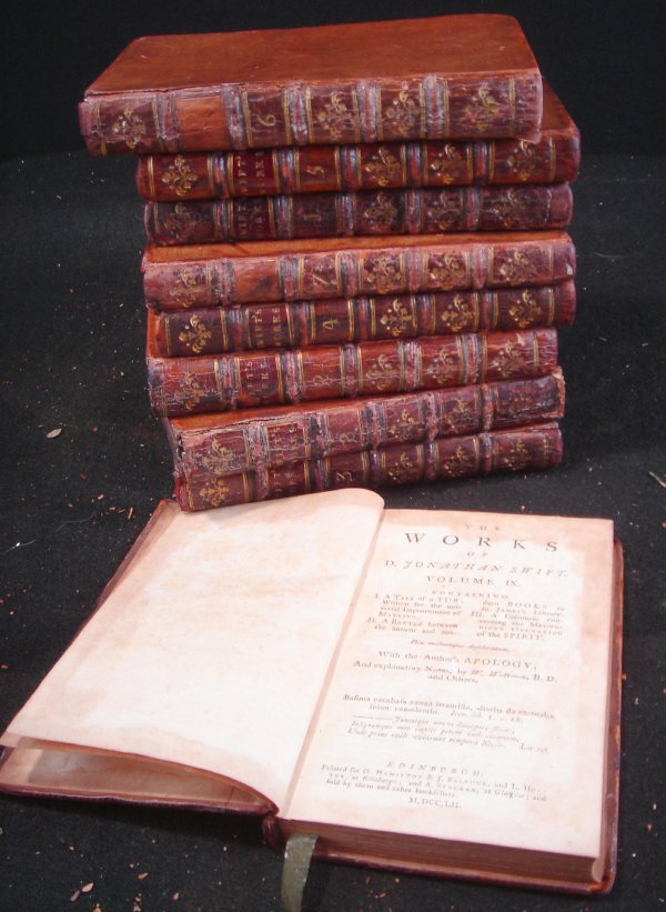 9 VOLS EDINBURGH EDITION, THE WORKS OF D. JONATHAN: 9 VOLS EDINBURGH EDITION, THE WORKS OF D. JONATHAN SWIFT, 1752, OVERALL GOOD CONDITION