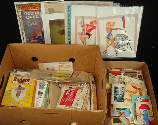 LARGE BOXLOT MISC EPHEMERA INCLUDING GREETING CARD: LARGE BOXLOT MISC EPHEMERA INCLUDING GREETING CARDS, TRADE CARDS, SHEET MUSIC, CORRESPONDENCE, ETC