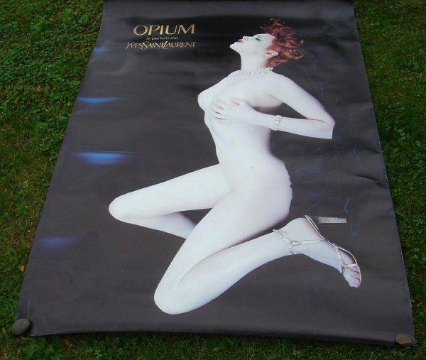 POSTER-YVES SAINT LAURENT OPIUM PERFUME HUGE CONT: POSTER-YVES SAINT LAURENT OPIUM PERFUME HUGE CONTROVERSIAL OLD ADVERTISING POSTER WITH NUDE MODEL