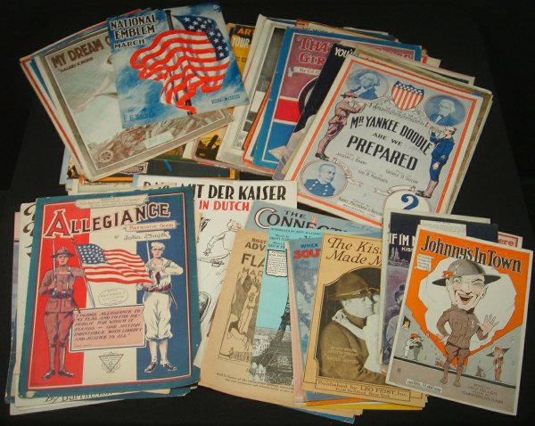 SHEET MUSIC-100 PIECES OF WWI MILITARY & PATRIOTIC: SHEET MUSIC-100 PIECES OF WWI MILITARY & PATRIOTIC SHEET MUSIC