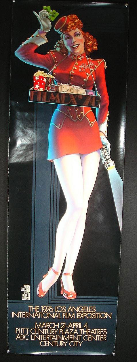 1976 LOS ANGELES INTERNATIONAL FILM EXPOSITION ORI: 1976 LOS ANGELES INTERNATIONAL FILM EXPOSITION ORIGINAL PROGRAM BOOK & 58" X 19" POSTER WITH SEXY MOVIE USHERETTE ARTWORK
