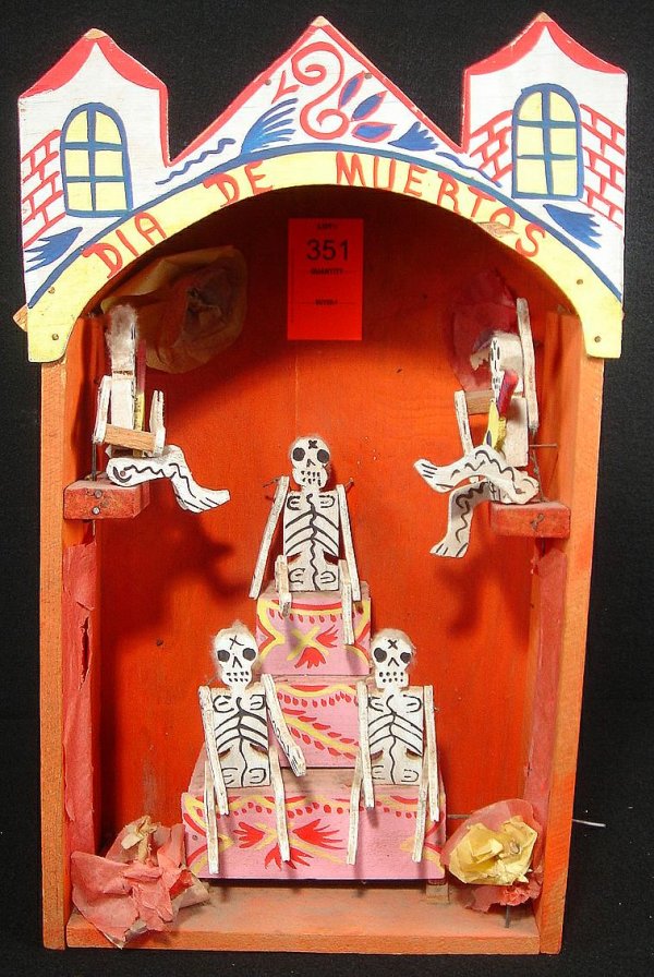 DIORAMA-DAY OF THE DEAD FESTIVAL OLD MEXICAN FOLK: DIORAMA-DAY OF THE DEAD FESTIVAL OLD MEXICAN FOLK ART MECHANICAL WOODEN DIORAMA