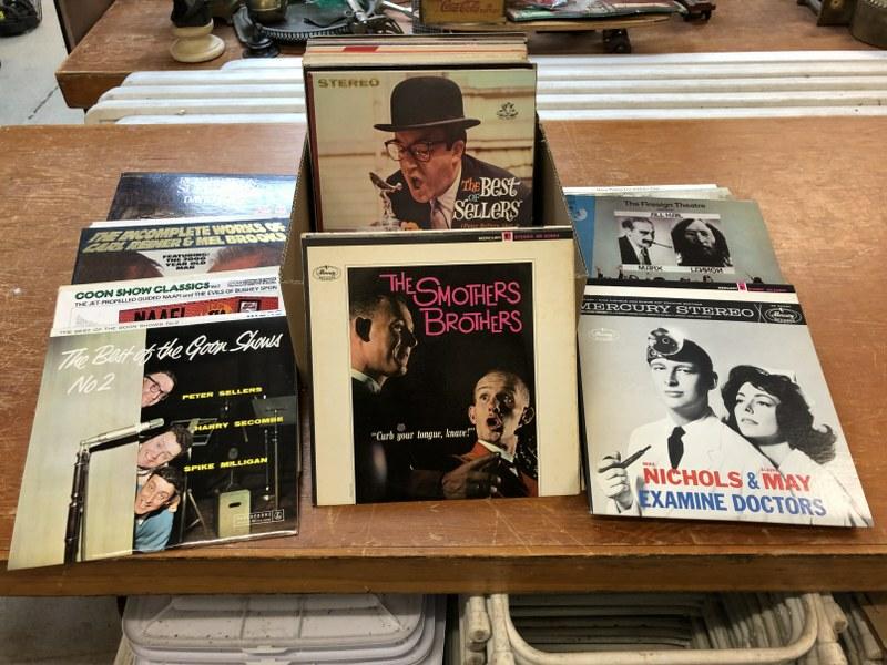 68 1960S-70S COMEDY RECORDS MONTHY PYTHON GOON SHOW.: 68 1960S-70S COMEDY RECORDS MONTHY PYTHON GOON SHOW. THESE RECORDS ARE WELL-TENDED AND IN VERY GOOD SHAPE. THE LOT INCLUDES 6 GOON SHOW RECORDS, 6 MONTY PYTHON RECORDS, 3 FIRESIGN THEATRE, LOTS OF PET