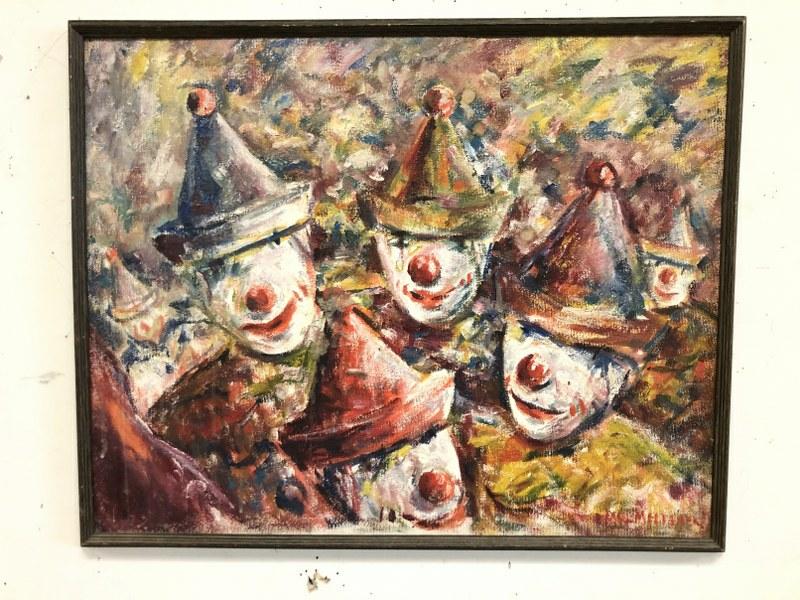 PAUL MELTSNER (1905-1966) O/B WITH CLOWNS, SIGNED LOWER (1 of 3)