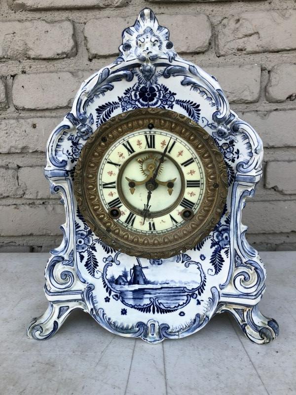 ANSONIA DELFT CASE MANTLE CLOCK, GOOD OVERALL ESTATE (1 of 6)