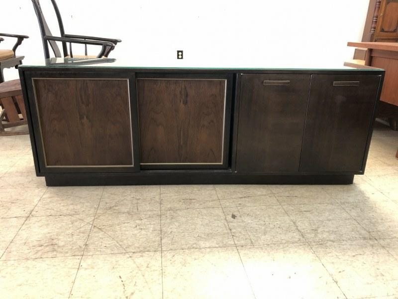 HARVEY PROBBER MID CENTURY CREDENZA W/GLASS TOP, (1 of 3)