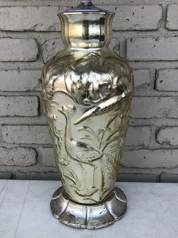 DECORATIVE MERCURY GLASS TABLE LAMP W/RAISED BIRD (1 of 5)