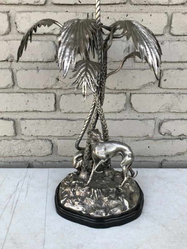 DECORATIVE METAL SILVERPLATED TABLE LAMP W/2 FIGURAL (1 of 7)