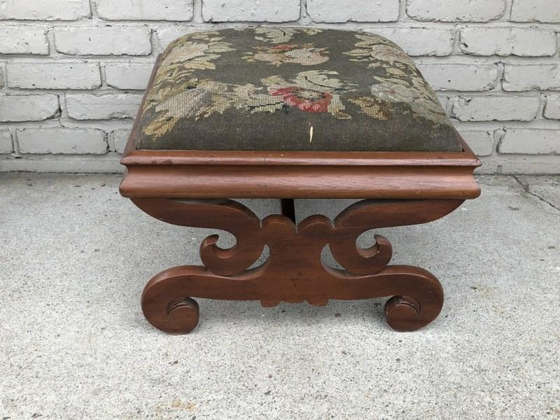 EMPIRE NEEDLEPOINT STOOL FROM LOCAL ESTATE, MEASURES (1 of 4)