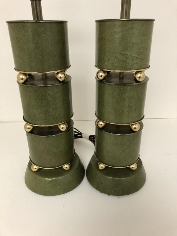 PR MID CENTURY MODERN GREEN LEATHER W/BRASS BALLS TABLE (1 of 4)