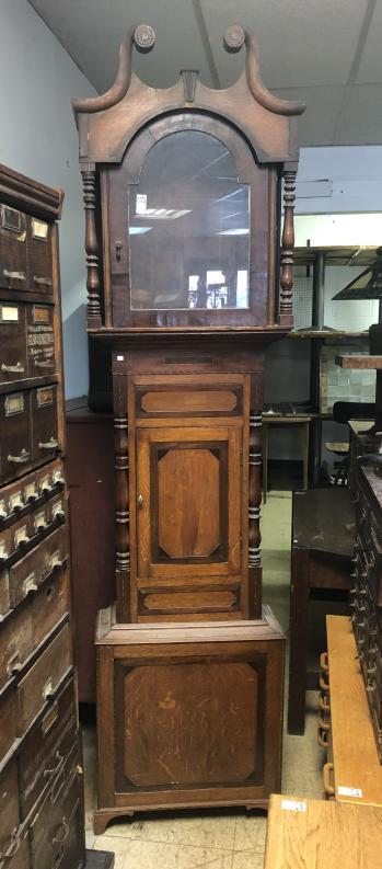 EARLY TALL CASE CLOCK W/SCENIC PAINTED FACE, MECHANISM (1 of 10)