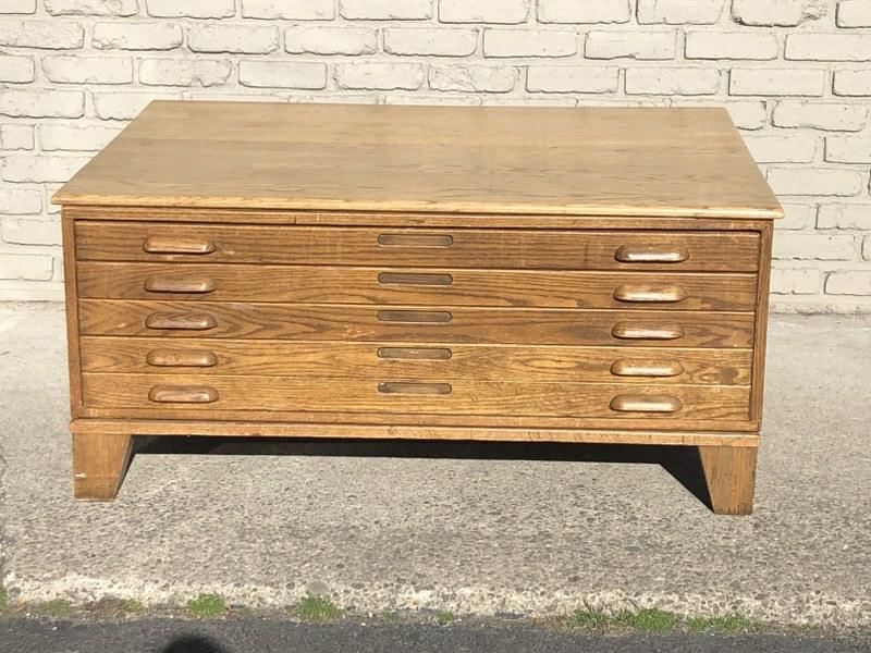 OAK 5 DRAWER FLAT FILE W/FEET, CAN EASILY BE USED AS A (1 of 3)