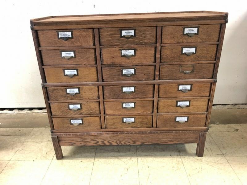 OAK 18 DRAWER CABINET ON OAK BASE, STACKS SO ITS 3 (1 of 4)