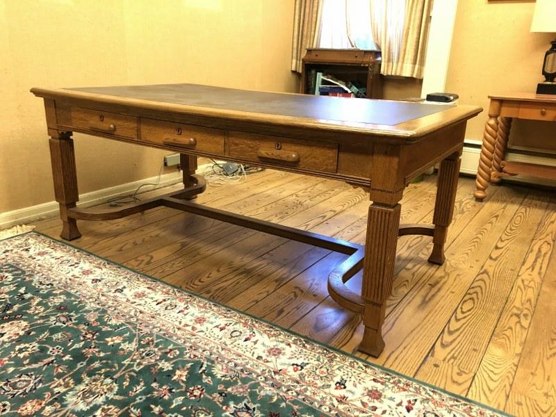 QUARTER SEWN OAK PARTNERS TABLE/DESK, NEWLY REPLACED (1 of 7)