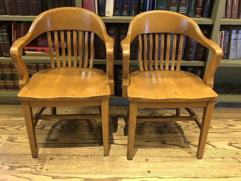 PAIR OF OAK OFFICE ARMCHAIRS MADE BY WEST CONCORD CHAIR (1 of 2)